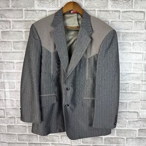 Sheplers Western Dark Gray Suede Trim 2 Button Sports Coat Blazer Jacket Men 42s